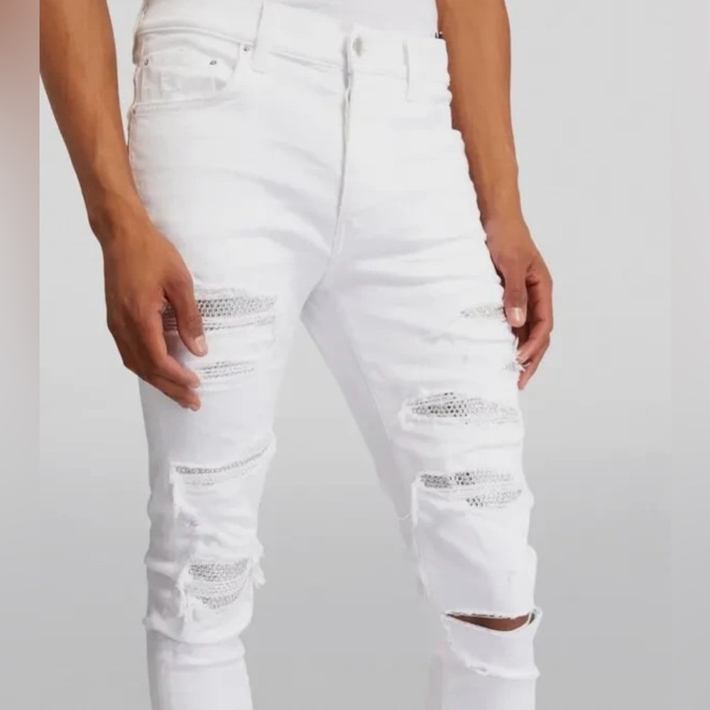 Amiri White Crystal Jeans Mens 33
